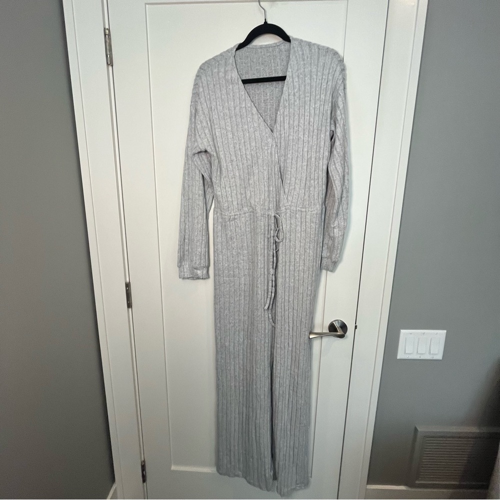 Silver Mist Ribbed Drawstring Jumpsuit - Picture 3 of 11